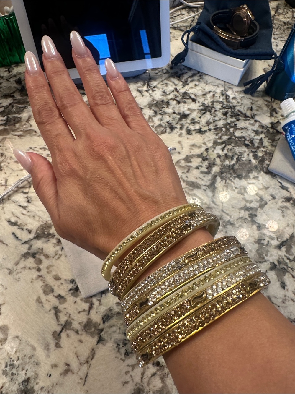 8 Gold Crystal Stackable Bangle Set - Picture 7 of 13